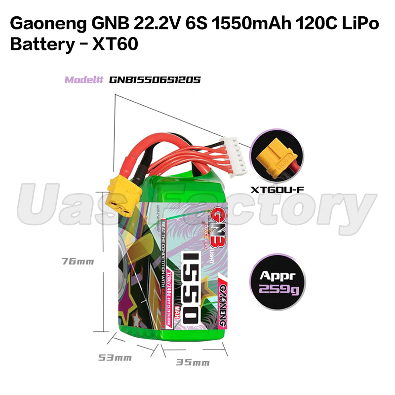 Gaoneng GNB 22.2V 6S 1550mAh 120C LiPo Battery - XT60