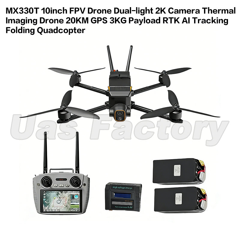 MX330T 10inch FPV Drone Dual-light 2K Camera Thermal Imaging Drone 20KM GPS 3KG Payload RTK AI Tracking Folding Quadcopter