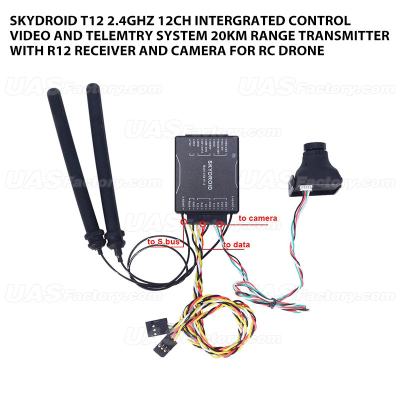 Skydroid T12 2.4GHz 12CH Remote Control with Receiver Three-body Camera 20km Digital Map Transmission Transmitter For RC Drones