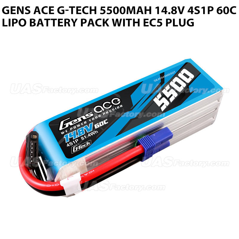 Gens Ace G-Tech 5500mAh 14.8V 4S1P 60C Lipo Battery Pack With EC5 Plug