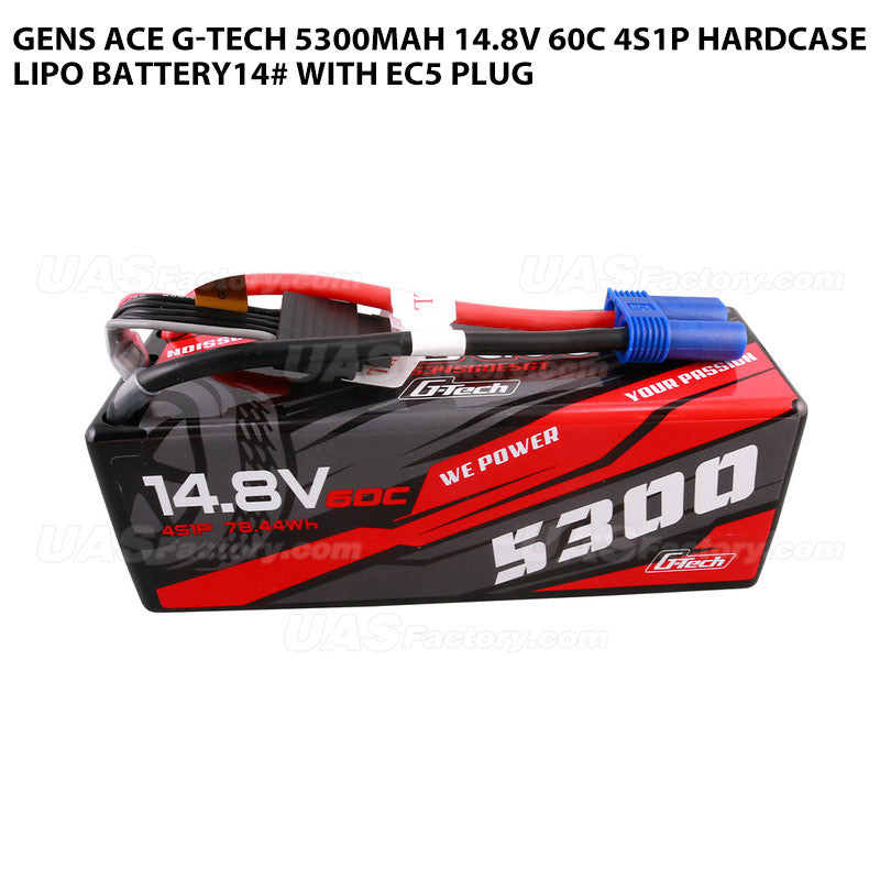 Gens Ace G-Tech 5300mAh 14.8V 60C 4S1P HardCase Lipo Battery14# With EC5 Plug