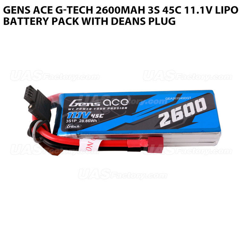 Gens Ace G-Tech 2600mAh 3S 45C 11.1V Lipo Battery Pack With Deans Plug