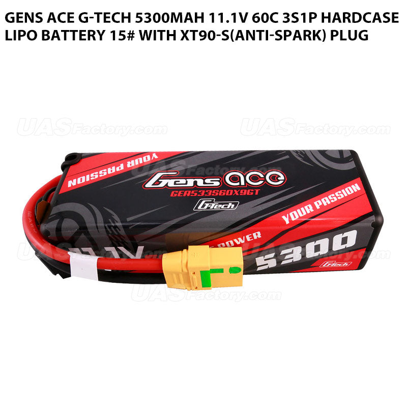 Gens Ace G-Tech 5300mAh 11.1V 60C 3S1P HardCase Lipo Battery 15# With XT90-S(Anti-Spark) Plug