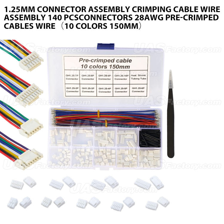 1.25MM Connector assembly crimping cable wire assembly 140 pcsconnectors 28AWG Pre-Crimped Cables Wire（10 Colors 150mm）