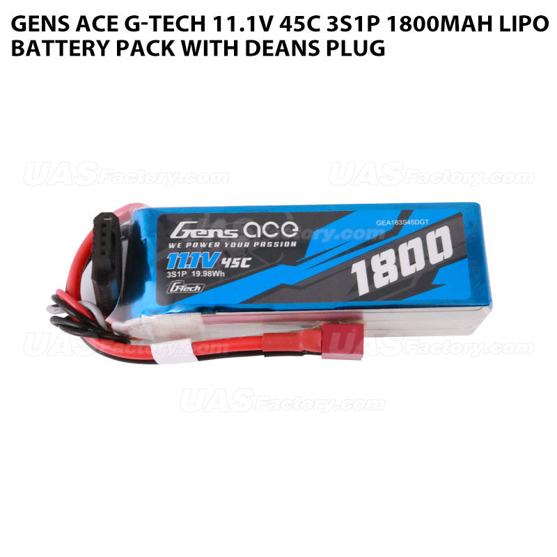 Gens Ace G-Tech 11.1V 45C 3S1P 1800mAh Lipo Battery Pack With Deans Plug