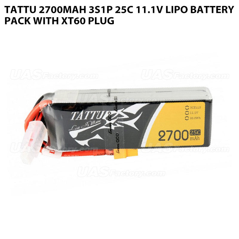 Tattu 2700mAh 3S1P 25C 11.1V Lipo Battery Pack With XT60 Plug