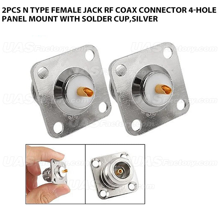 2pcs N type female jack RF coax connector 4-hole panel mount with solder cup,silver