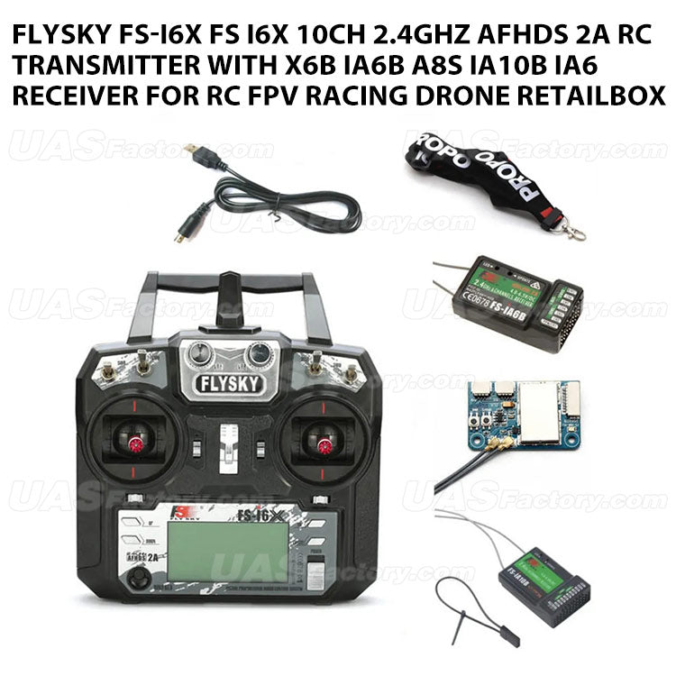 FLYSKY FS-i6X FS i6X 10CH 2.4GHz AFHDS 2A RC Transmitter With X6B iA6B A8S iA10B iA6 Receiver for RC FPV Racing Drone Retailbox