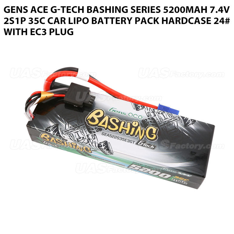 Gens Ace G-Tech Bashing Series 5200mAh 7.4V 2S1P 35C Car Lipo Battery Pack Hardcase 24# With EC3 Plug