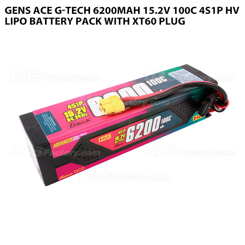 Gens Ace G-Tech 6200mAh 15.2V 100C 4S1P HV Lipo Battery Pack With XT60 Plug