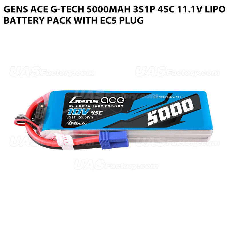 Gens Ace G-Tech 5000mAh 3S1P 45C 11.1V Lipo Battery Pack With EC5 Plug