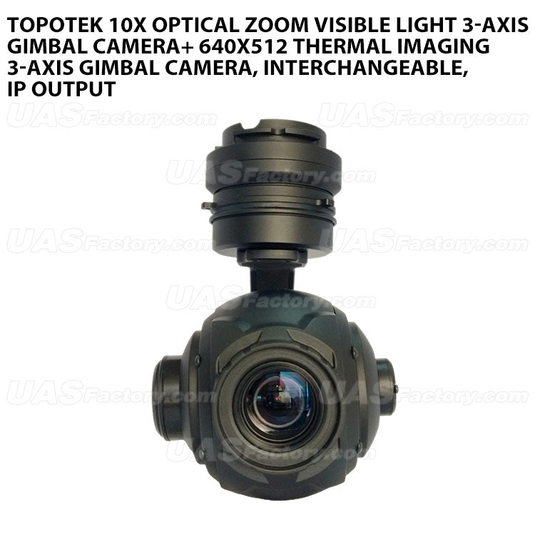 Topotek KIP10-G6 10x optical zoom visible light 3-axis Gimbal camera+ 640x512 thermal imaging 3-axis Gimbal camera, interchangeable, IP output