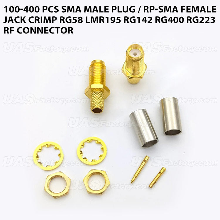 100-400 PCS SMA Male Plug / RP-SMA Female Jack Crimp RG58 LMR195 RG142 RG400 RG223 RF Connector