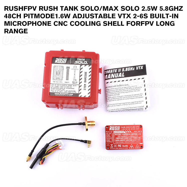 RUSHFPV RUSH TANK SOLO/MAX SOLO 2.5W 5.8GHz 48CH PitMode1.6W Adjustable VTX 2-6S Built-in Microphone CNC Cooling Shell forFPV Long Range