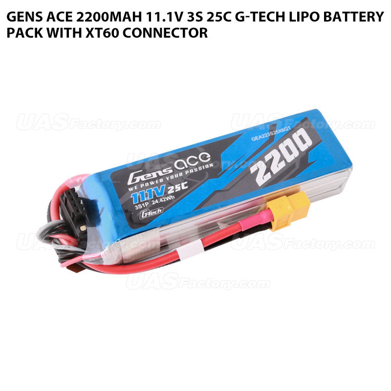 Gens Ace 2200mAh 11.1V 3S 25C G-Tech Lipo Battery Pack With XT60 Connector