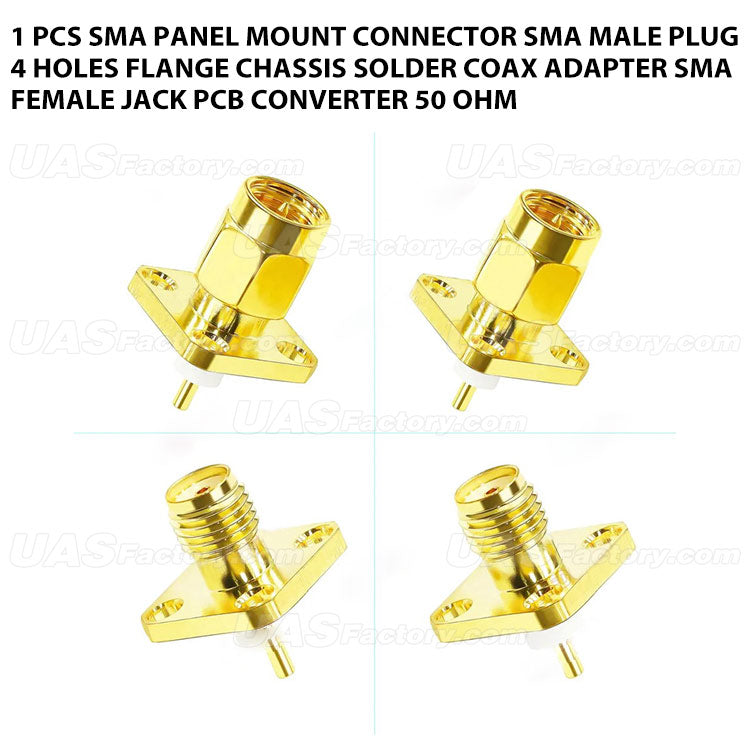 1 Pcs SMA Panel Mount Connector SMA Male Plug 4 Holes Flange Chassis Solder Coax Adapter SMA Female Jack PCB Converter 50 Ohm