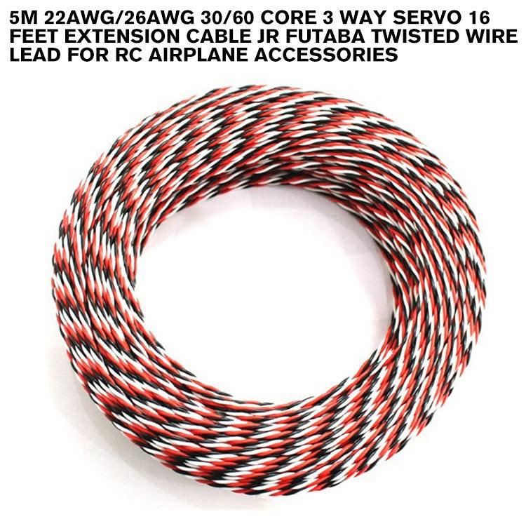 5M 22AWG/26awg 30/60 Core 3 Way Servo 16 Feet Extension Cable JR Futaba Twisted Wire Lead For RC Airplane Accessories