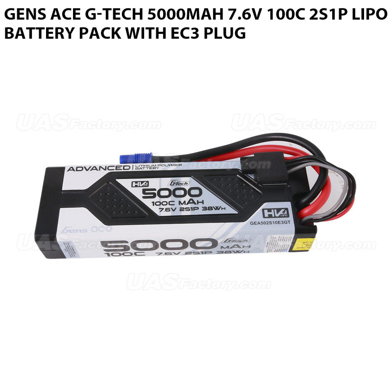 Gens Ace G-Tech 5000mAh 7.6V 100C 2S1P Lipo Battery Pack With EC3 Plug