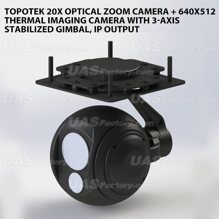 Topotek 20x Optical Zoom Camera + 640x512 Thermal Imaging Camera with 3-Axis Stabilized Gimbal, IP output