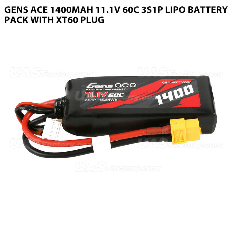 Gens Ace 1400mAh 11.1V 60C 3S1P Lipo Battery Pack With XT60 Plug