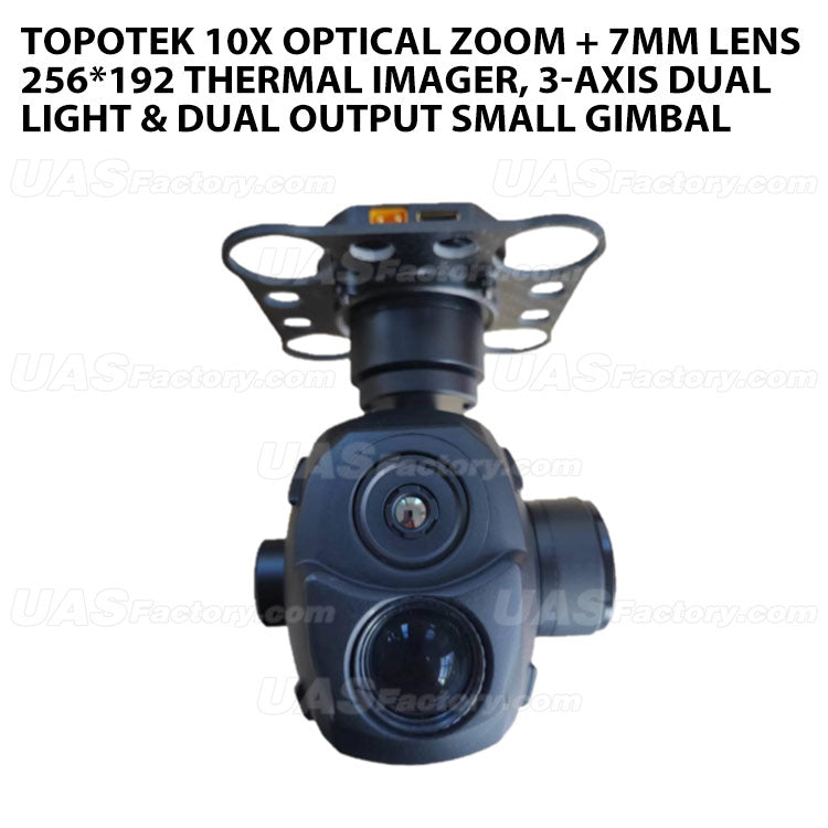 Topotek 10x Optical Zoom + 7mm Lens 256*192 Thermal Imager, 3-Axis Dual Light & Dual Output Small Gimbal