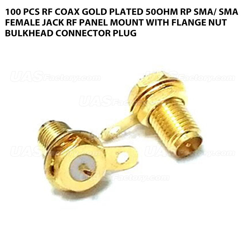 100 Pcs RF Coax Gold Plated 50ohm RP SMA/ SMA Female Jack RF Panel Mount with flange nut bulkhead Connector Plug