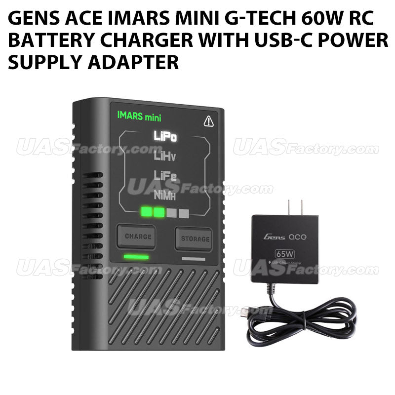 Gens Ace IMARS Mini G-Tech 60W RC Battery Charger With USB-C Power Supply Adapter