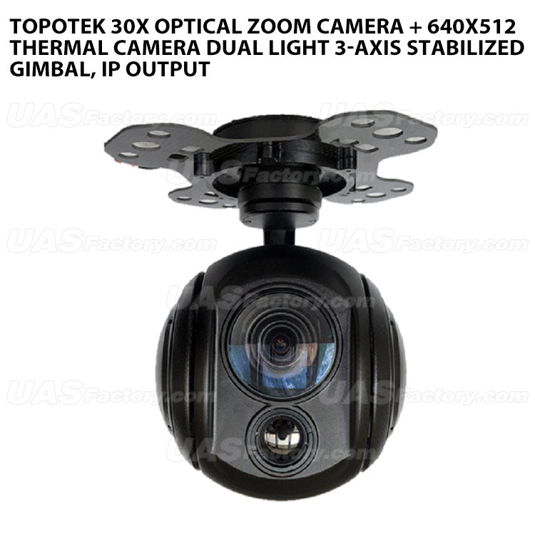 Topotek 30x Optical zoom camera + 640x512 thermal camera Dual light 3-Axis Stabilized Gimbal, IP output