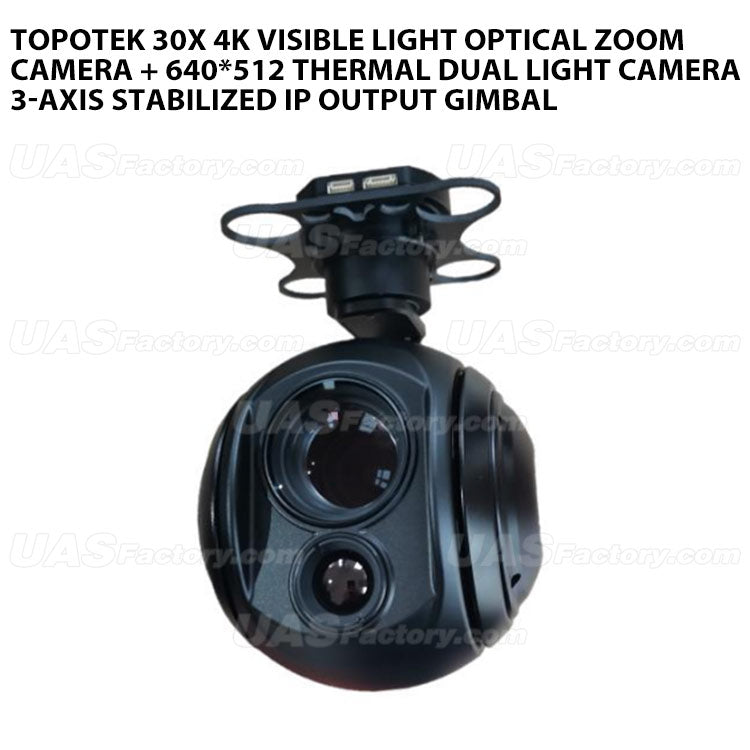 Topotek 30x 4k visible light Optical zoom camera + 640*512 thermal dual light camera 3-Axis Stabilized IP Output Gimbal