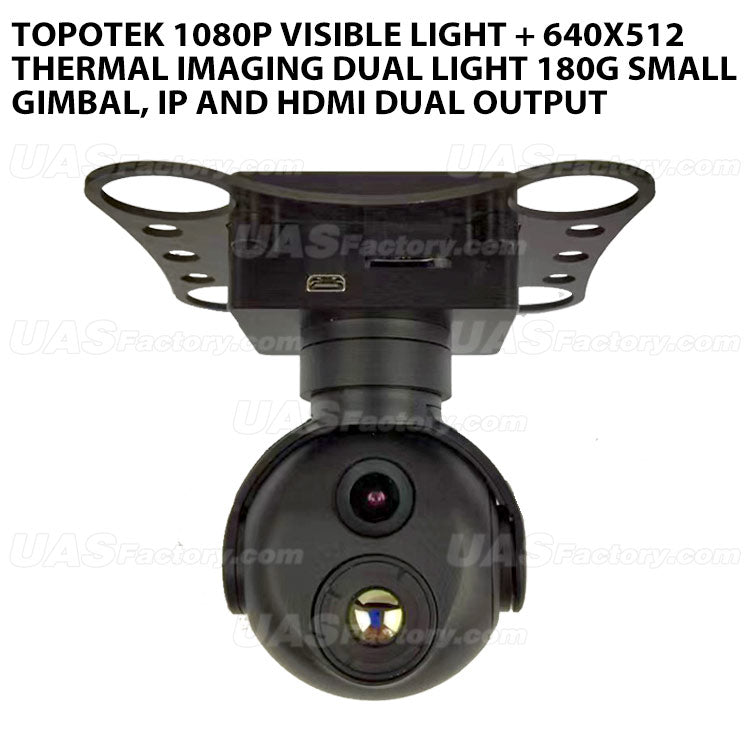 Topotek 1080P visible light + 640x512 thermal imaging dual light 180g small gimbal, IP and HDMI dual output