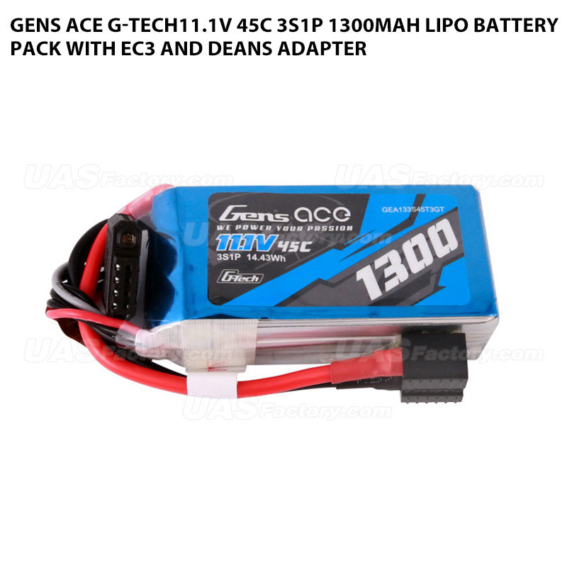 Gens Ace G-Tech11.1V 45C 3S1P 1300mAh Lipo Battery Pack With EC3 And Deans Adapter