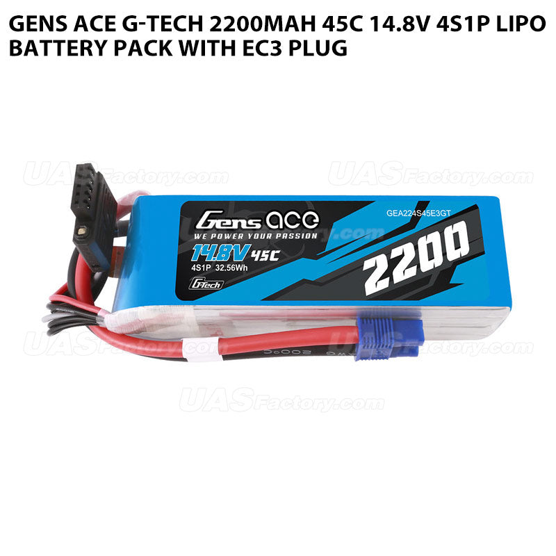 Gens Ace G-Tech 2200mAh 45C 14.8V 4S1P Lipo Battery Pack With EC3 Plug