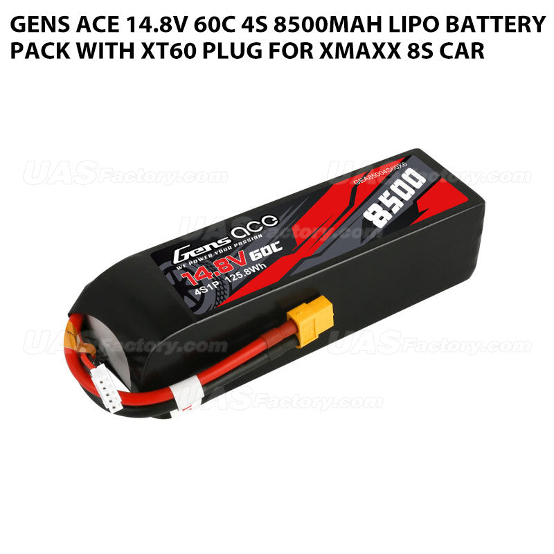 Gens Ace 14.8V 60C 4S 8500mAh Lipo Battery Pack With XT60 Plug For Xmaxx 8S Car