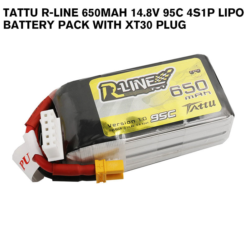 Tattu R-Line 650mAh 14.8V 95C 4S1P Lipo Battery Pack With XT30 Plug