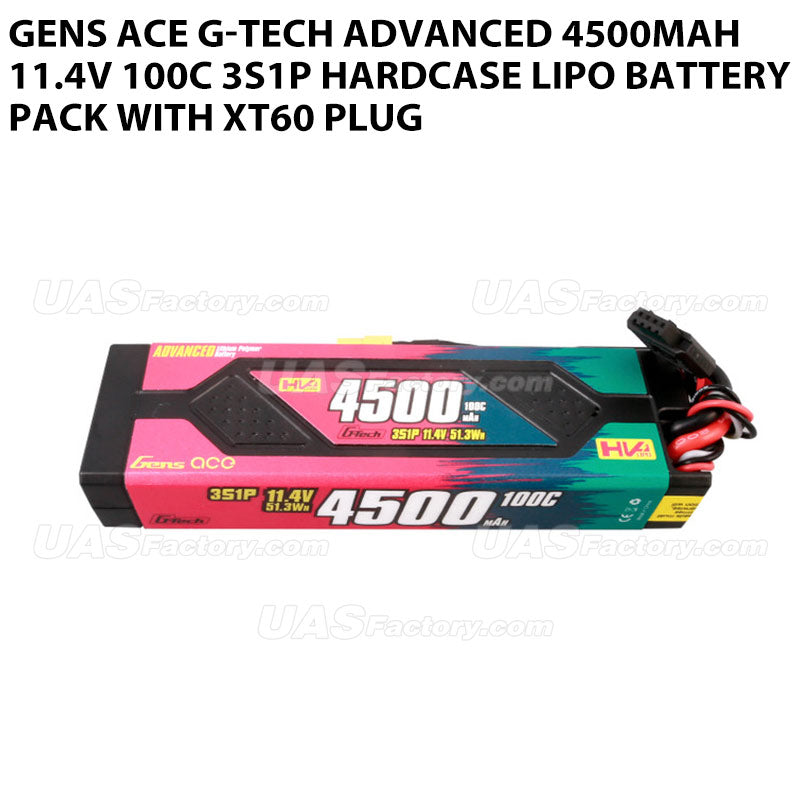 Gens Ace G-Tech Advanced 4500mAh 11.4V 100C 3S1P HardCase Lipo Battery Pack With XT60 Plug