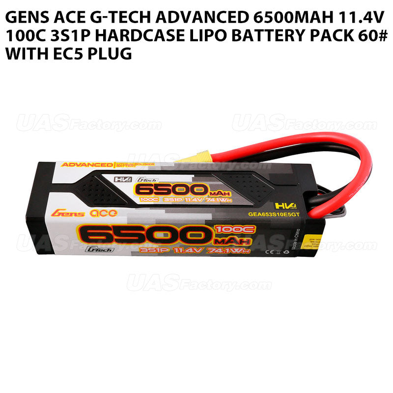 Gens Ace G-Tech Advanced 6500mAh 11.4V 100C 3S1P HardCase Lipo Battery Pack 60# With EC5 Plug