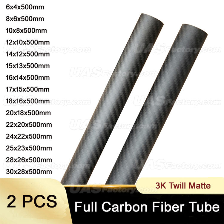 2pcs Length 500mm carbon fiber tube high composite hardness material 3K Twill matte for plant protection aircraft