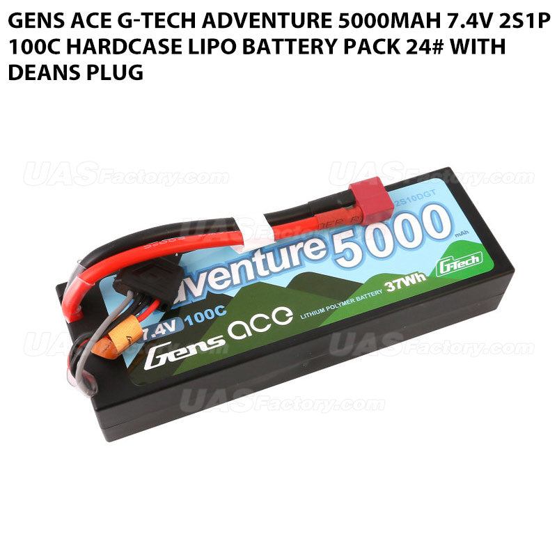 Gens Ace G-Tech Adventure 5000mAh 7.4V 2S1P 100C HardCase Lipo Battery Pack 24# With Deans Plug