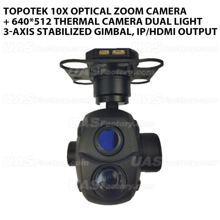 Topotek 10x Optical zoom camera + 640*512 thermal camera Dual light 3-Axis Stabilized Gimbal, IP/HDMI output