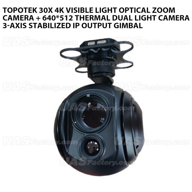 Topotek 30x 4k visible light Optical zoom camera + 640*512 thermal dual light camera 3-Axis Stabilized IP Output Gimbal