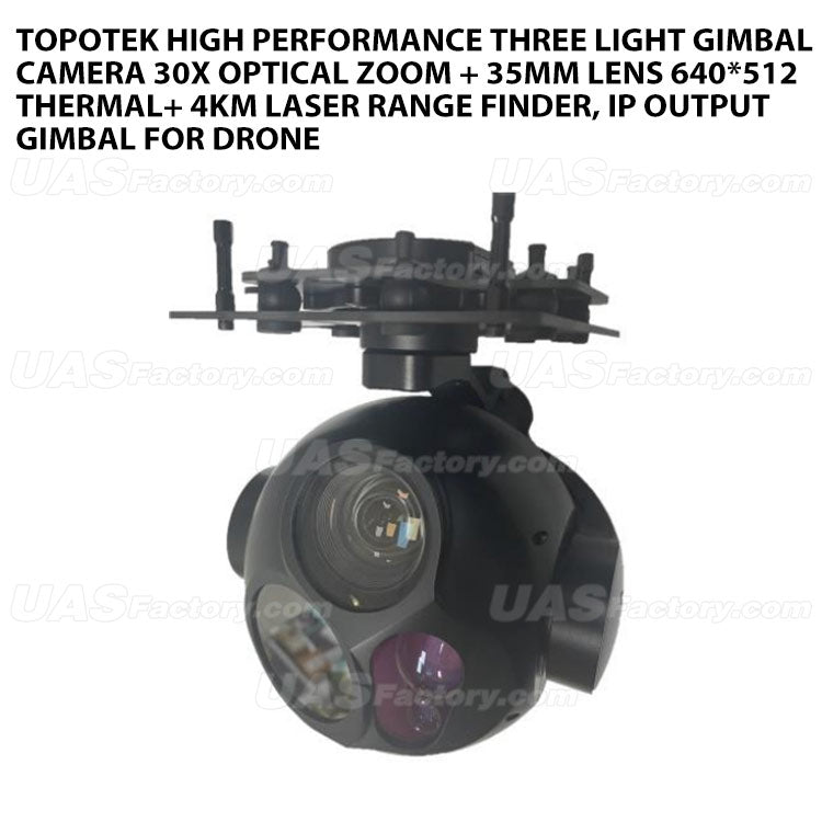 Topotek KIP30G635L40A HIGH PERFORMANCE THREE LIGHT GIMBAL CAMERA 30X OPTICAL ZOOM + 35MM LENS 640*512 THERMAL+ 4KM LASER RANGE FINDER, IP OUTPUT GIMBAL FOR DRONE