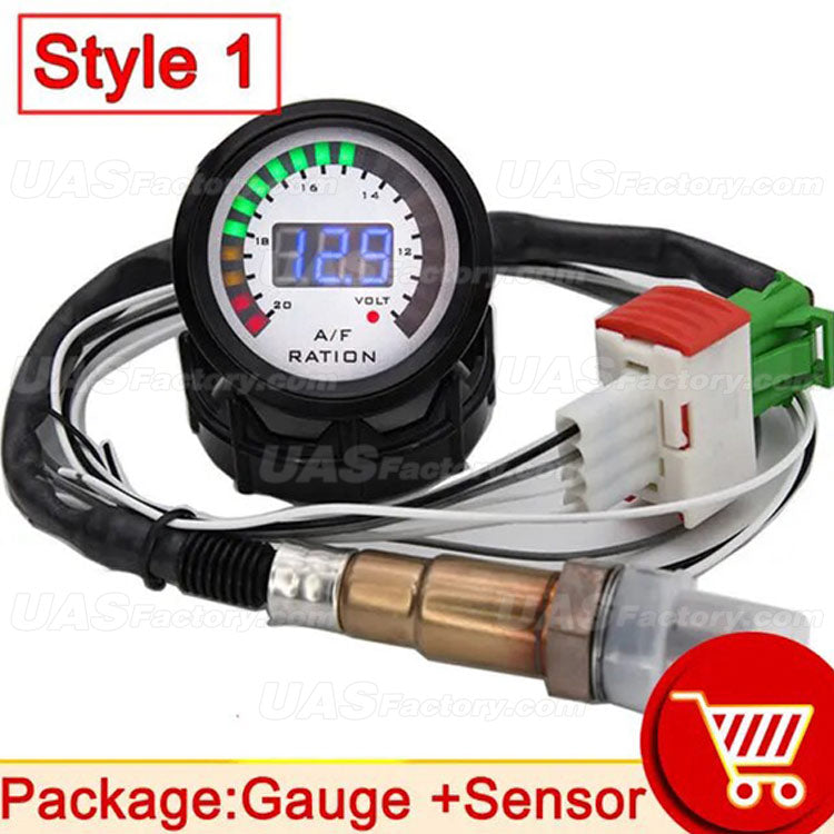 52mm Digital Air Fuel Ratio Gauge With Narrowband O2 Oxygen Sensor Car Gauge AFR Fit for 12V Car Voltmeter 2 in 1 Meter Voltage