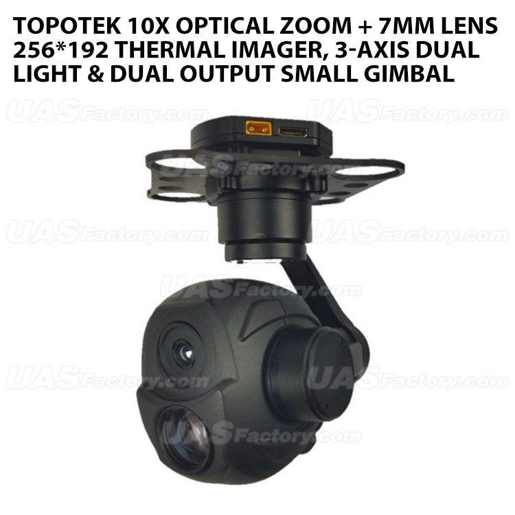 Topotek 10x Optical Zoom + 7mm Lens 256*192 Thermal Imager, 3-Axis Dual Light & Dual Output Small Gimbal