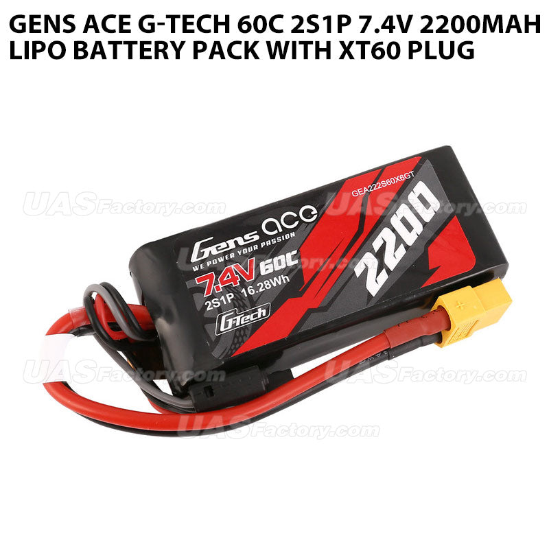 Gens Ace G-Tech 60C 2S1P 7.4V 2200mah Lipo Battery Pack With XT60 Plug