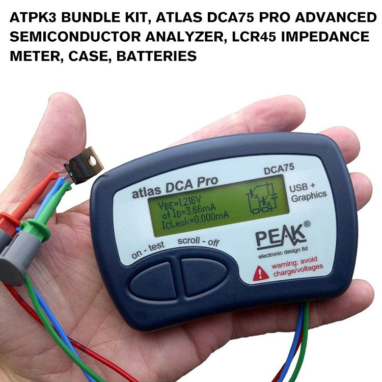 ATPK3 Bundle Kit, Atlas DCA75 Pro Advanced Semiconductor Analyzer, LCR45 Impedance Meter, Case, Batteries