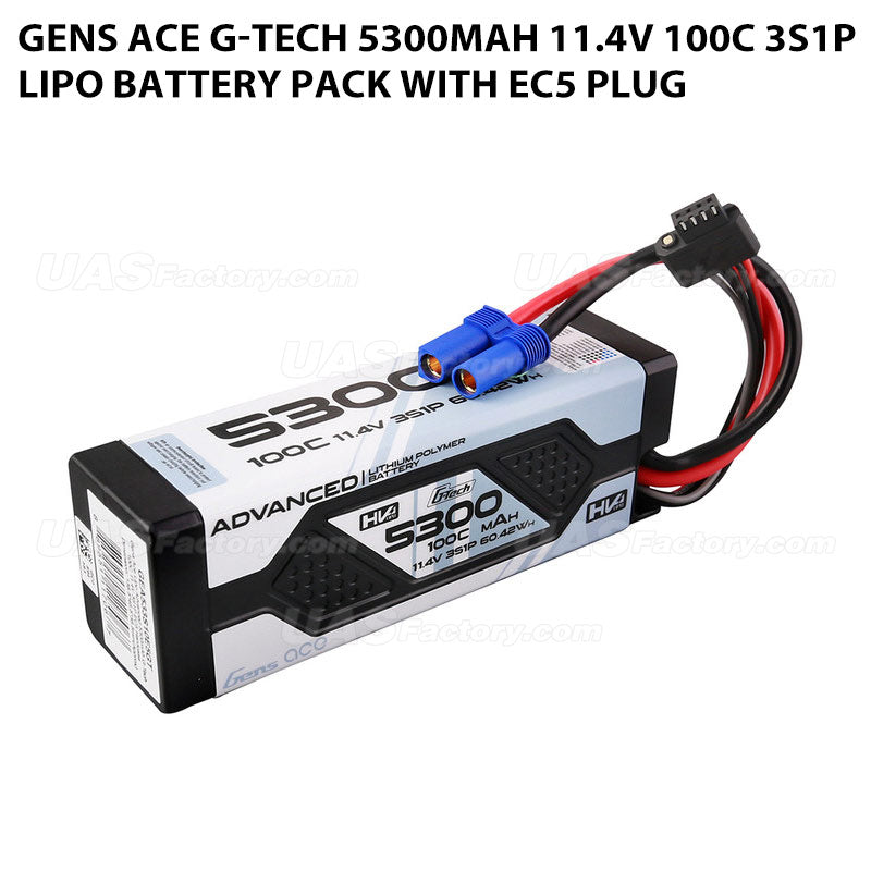 Gens Ace G-Tech 5300mAh 11.4V 100C 3S1P Lipo Battery Pack With EC5 Plug