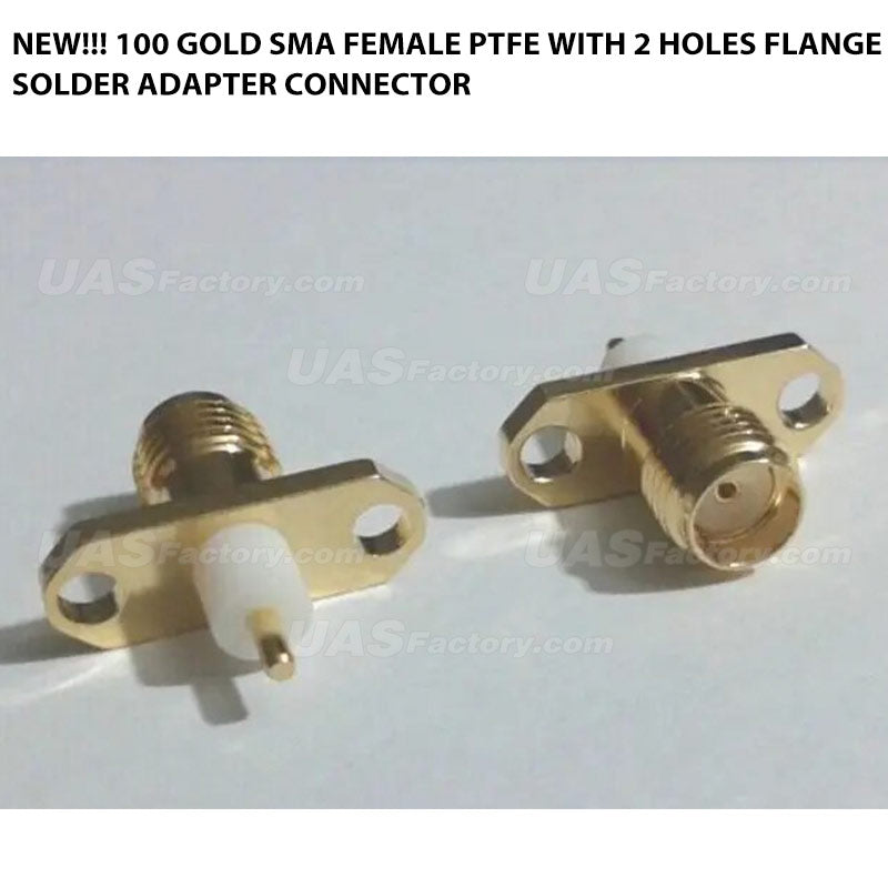 NEW!!! 100 Gold SMA female PTFE with 2 holes flange solder ADAPTER connector