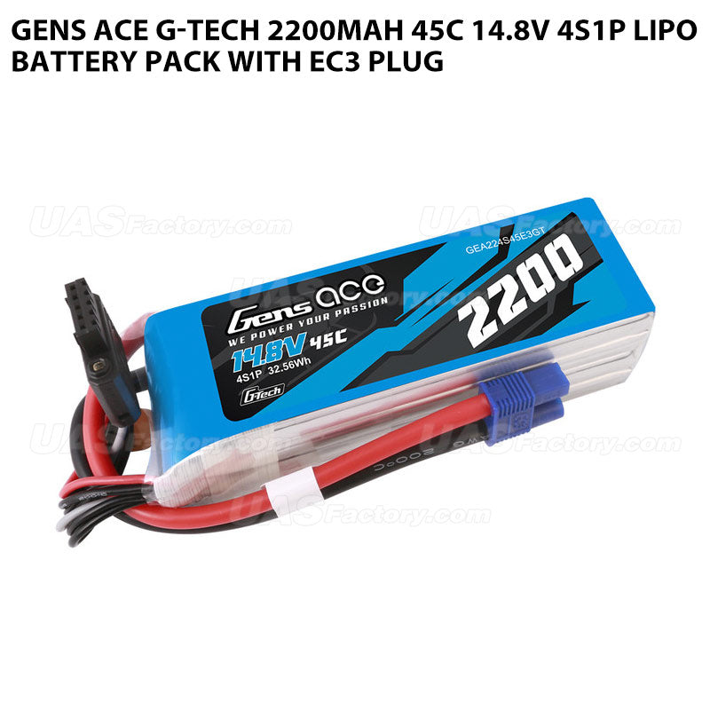 Gens Ace G-Tech 2200mAh 45C 14.8V 4S1P Lipo Battery Pack With EC3 Plug