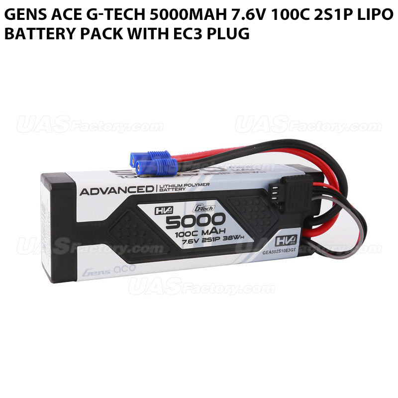 Gens Ace G-Tech 5000mAh 7.6V 100C 2S1P Lipo Battery Pack With EC3 Plug