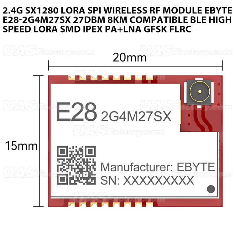 2.4G SX1280 Lora SPI Wireless RF Module EBYTE E28-2G4M27SX 27dbm 8KM Compatible BLE High Speed Lora SMD IPEX PA+LNA GFSK FLRC